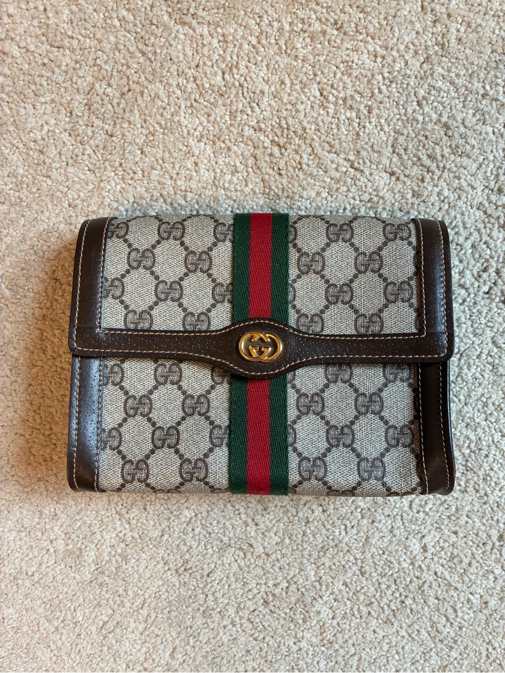 OPEN TO OFFERS Gucci Parfums Beige/Brown GG Canvas with Green-Red Web